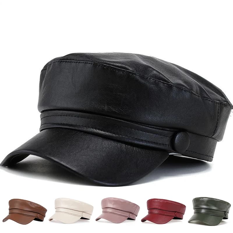 Berretti da donna in pelle PU per l'autunno inverno, cappelli da pittore, berretti militari piatti per il tempo libero all'aperto, berretti casual primaverili
