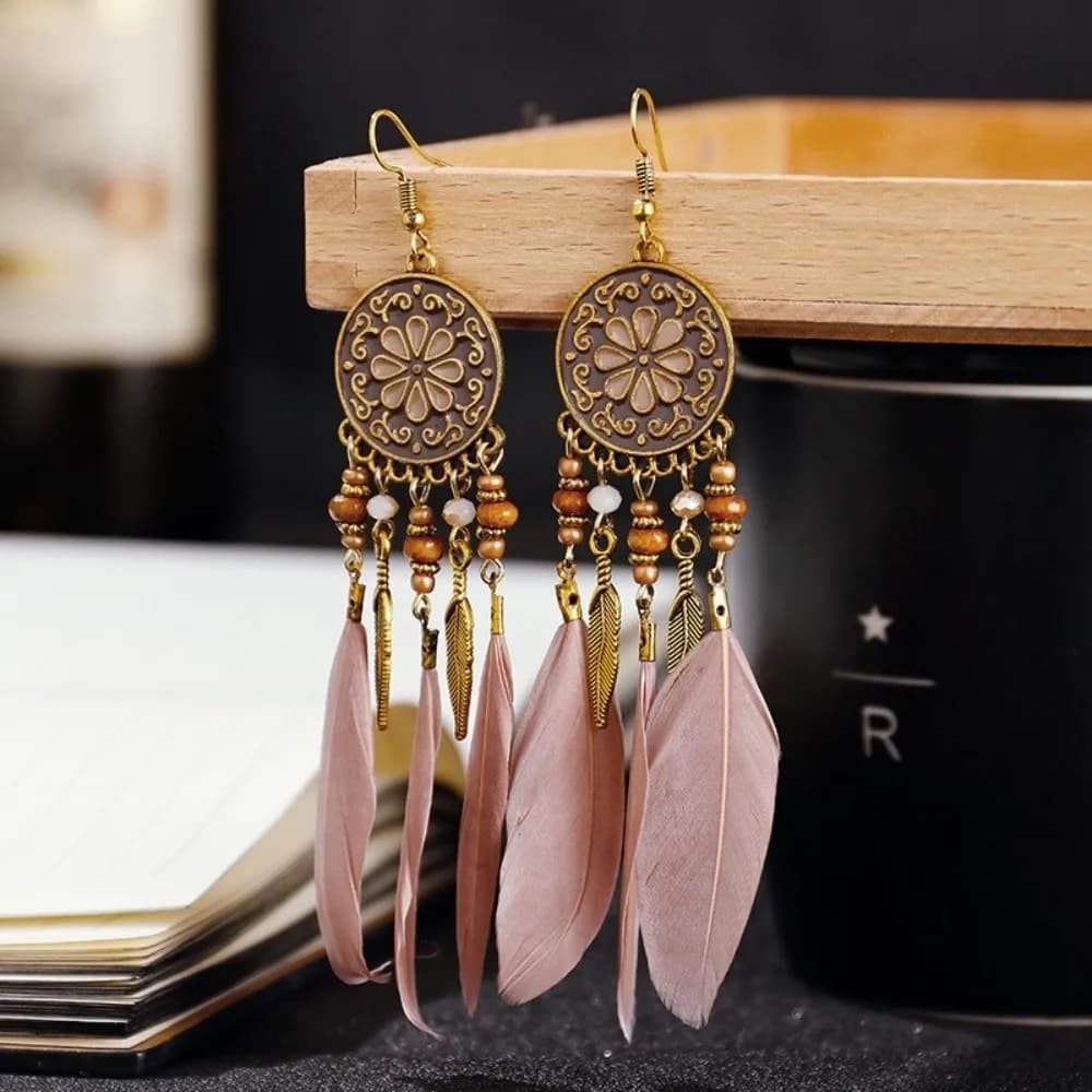 Boho Feather Earrings Ethnic Dream Catcher Long Dangle Tassel Earring Jewelry Accessories Leaf Shape Women Drop Earrings Bride