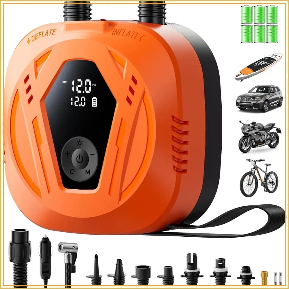50PSI Portable Rechargeable SUP Pump with Auto-Off and Deflation, for Paddle Boards, Tires, Boats, Kayaks