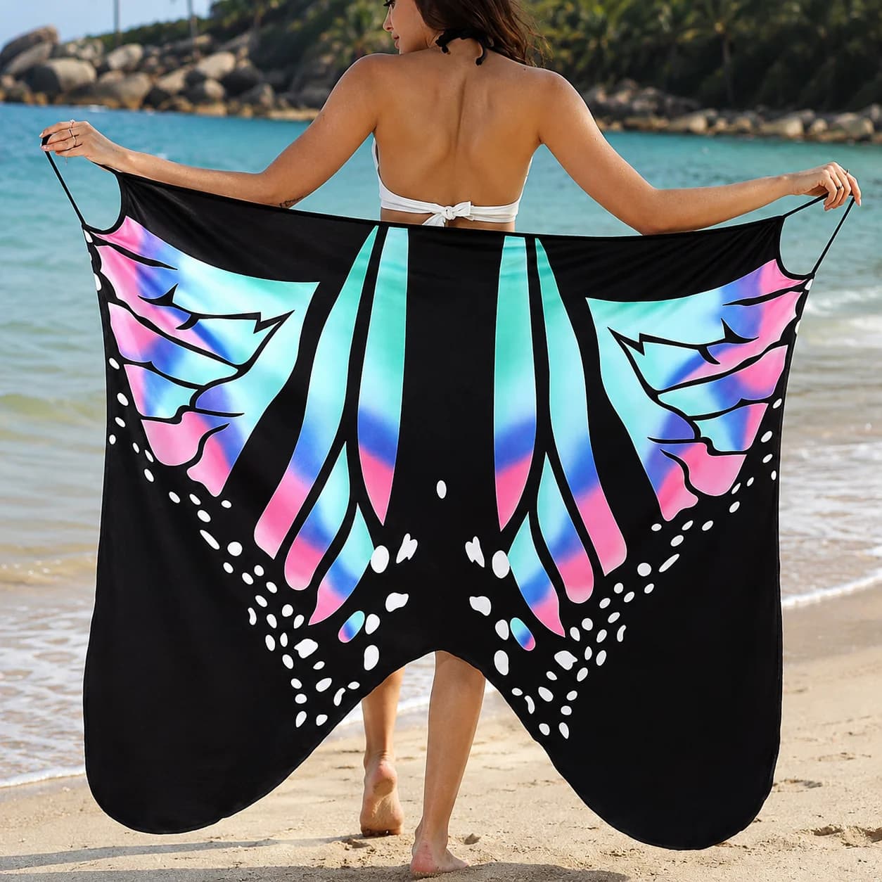 Sexy Butterfly Print Women Swimwear Cover Up Dress Summer Tunic Bikini Bath Sarong Wrap Skirt Swimsuit Elegant Beachwear