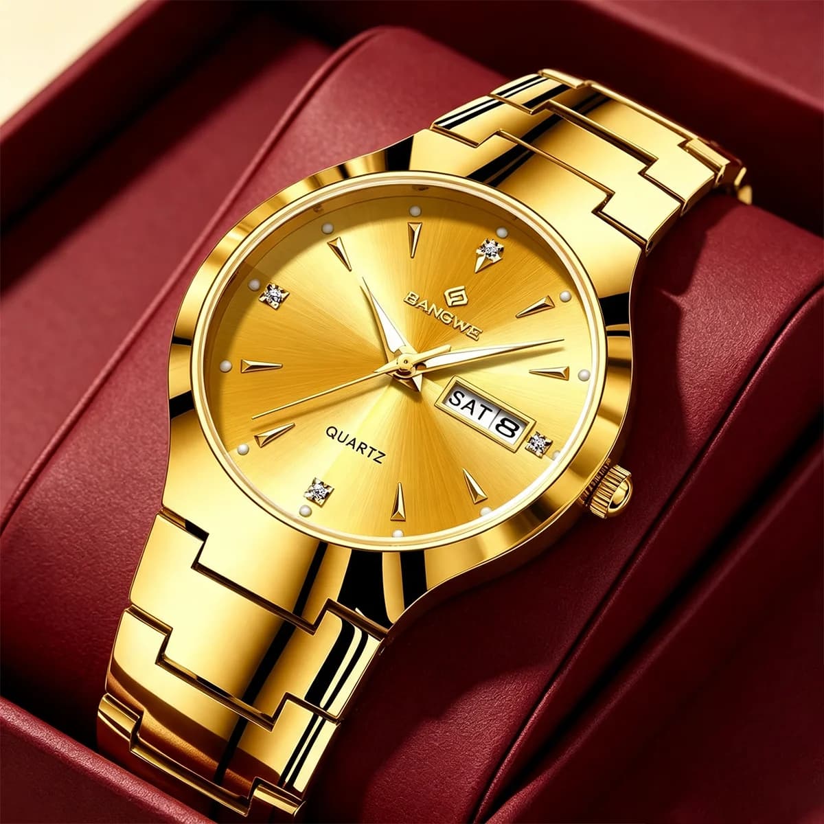 BANGWEI Luxury Men's Watch High Quality Stainless Steel Waterproof Luminous Pointer Week Calendar Man Original Quartz Wristwatch