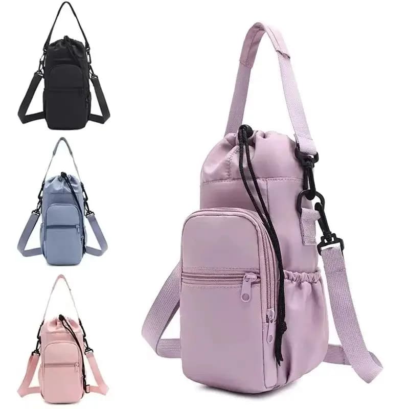 Borsa portatile per bottiglia d'acqua, per sport all'aria aperta, viaggi, tazza termica isolata, copertura protettiva con tracolla regolabile e tasca per telefono