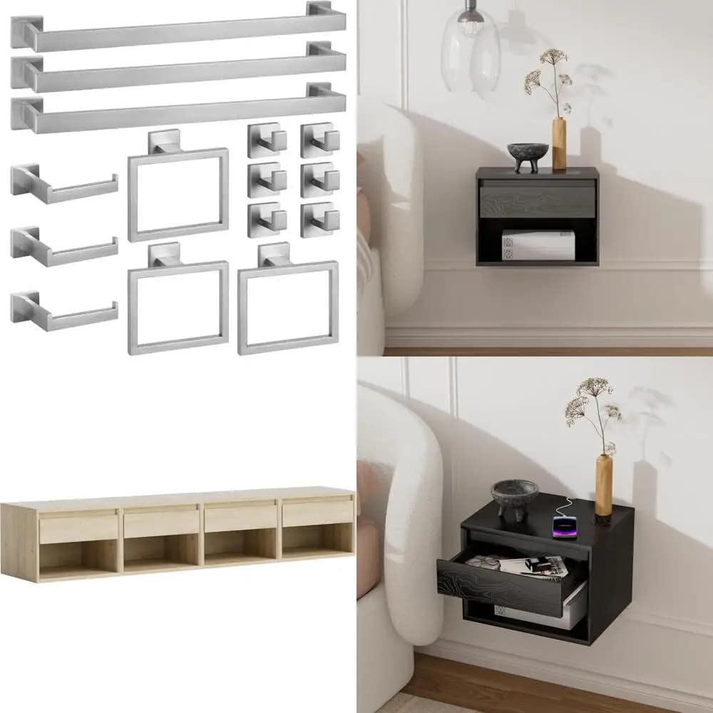 Set di accessori per il bagno - Accessori in nichel spazzolato da 15 pezzi con portasciugamani da 24 pollici, anello quadrato e porta carta igienica