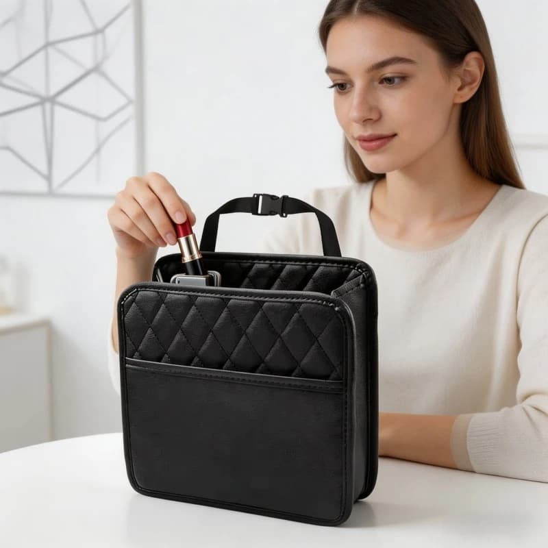 Organizer Universale per Auto 2 in 1 in Pelle, Borsa Portaoggetti e Contenitore per Rifiuti per la Maggior Parte dei Modelli di Auto