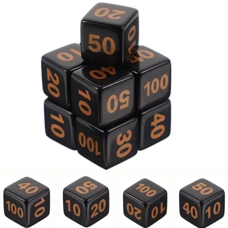 10 Pz/set Gioco Da Tavolo Per Bambini Angolo Arrotondato Acrilico 14mm Cubi di Dadi Set con Grande Indicatore di Numero 6 Lati 10 20 30 40 50 100