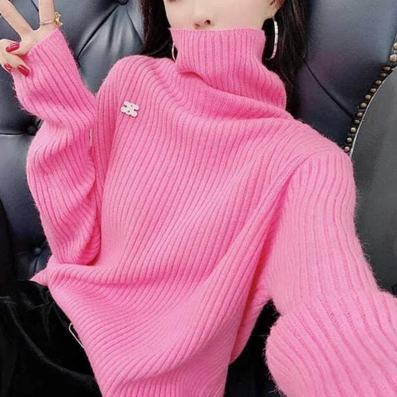 Autunno inverno abbigliamento donna collo alto filettatura tinta unita Pullover manica lunga maglione lavorato a maglia eleganti top lusinghieri