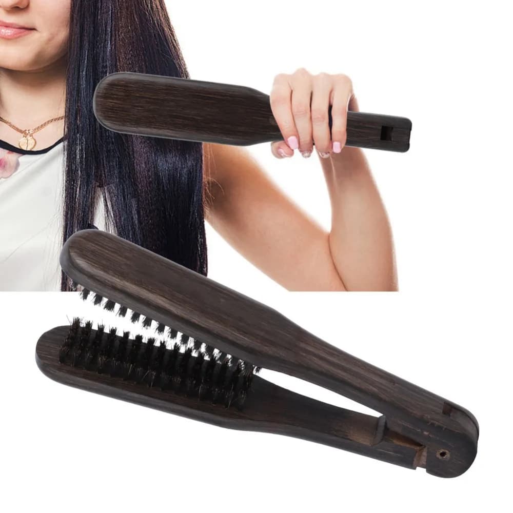 Pettine Lisciante per Capelli con Doppia Spazzola e Manico in Legno, Design Ergonomico, Strumento Antistatico per Lisciare i Capelli