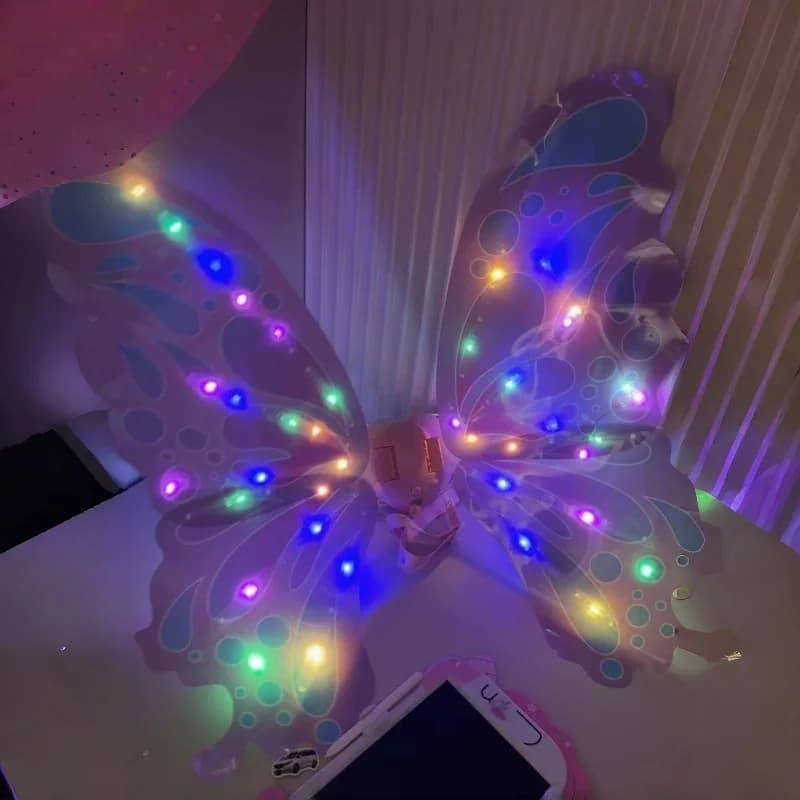 Ali di farfalla elettriche luminose con colore sfumato, ali di fata luminose per feste, cosplay, regali e accessori.