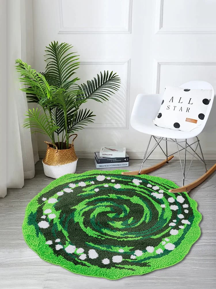 America Anime Green Portal Quilted Cartoon Round Soft Fluffy Area Bathroom Mat Home Decor