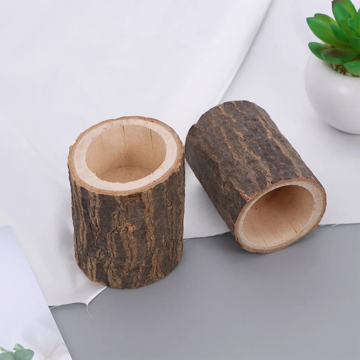 Set di 6 Supporti in Legno Design Rustico a Tronco per Decorazioni Matrimoniali, Feste, Casa, Portavasi per Piante Succulente, Portacandele