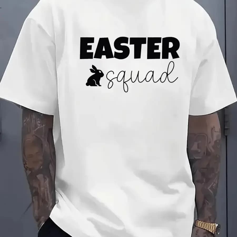T-shirt da uomo Easter Squad Bunny, bianca, elegante, per tutti i giorni e il weekend, abbigliamento casual per il weekend, abbigliamento primaverile ed estivo E