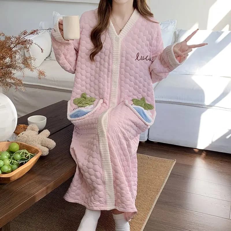 pigiama da donna in cotone vestaglia autunno inverno Comodo pigiama da notte a maniche lunghe cardigan pigiama allentato Set accappatoio homewear