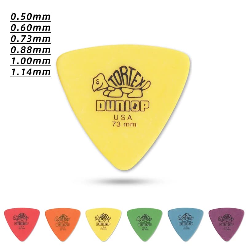 Scegli Dunlop. Plettro per chitarra acustica/elettrica smerigliata Tortex Triangle 431R. Spessore: 0,50/0,60/0,73/0,88/1,00/1,14 mm.