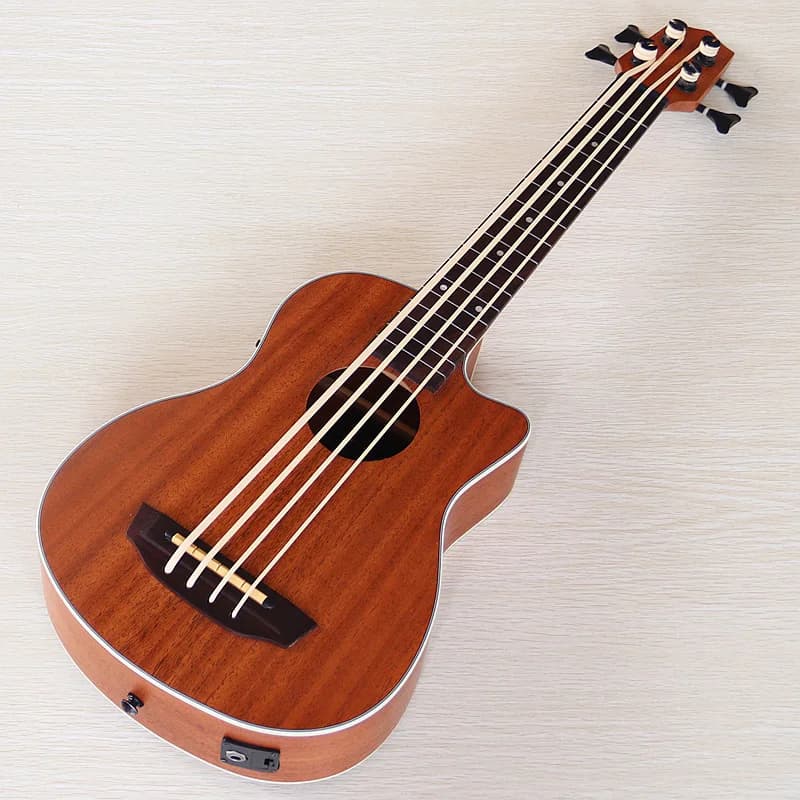 Fretless&Fretted Electric Ukulele Bass Guitar 30 Inch Full Sapele Body 4 String with EQ Matte Cutaway U Bass Children's Gift
