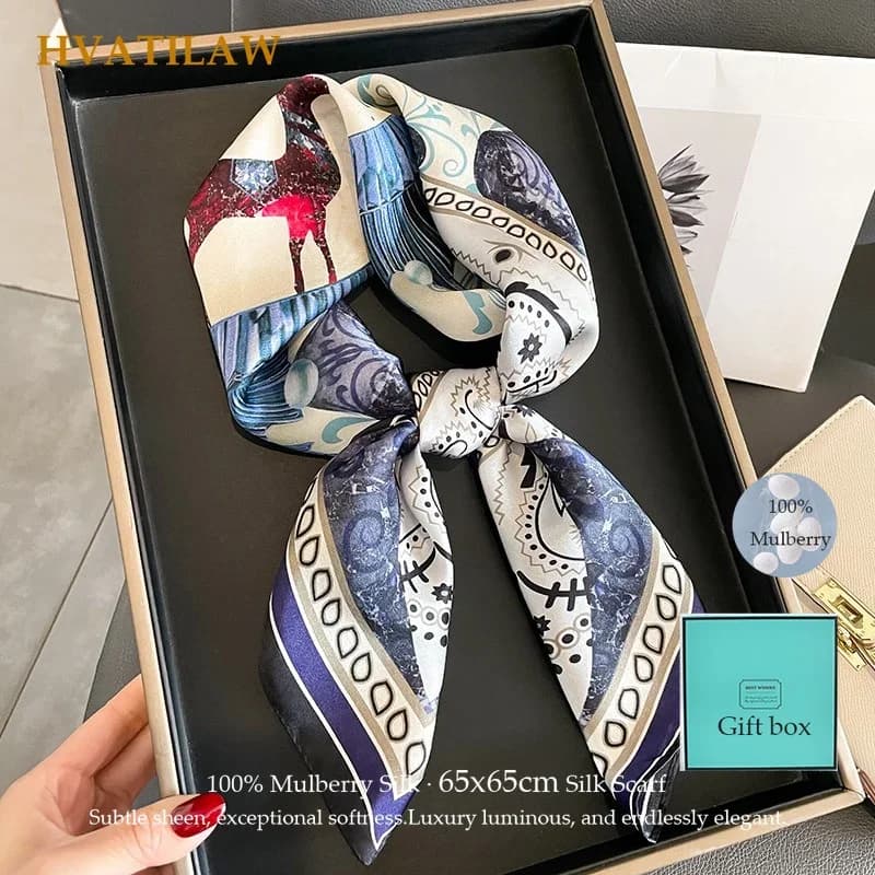 100% Mulberry Silk Square Scarf Women Foulard High Quality Bandana Scarves Female Neckerchief Headkerchief Sunscreen Shawl Wrap