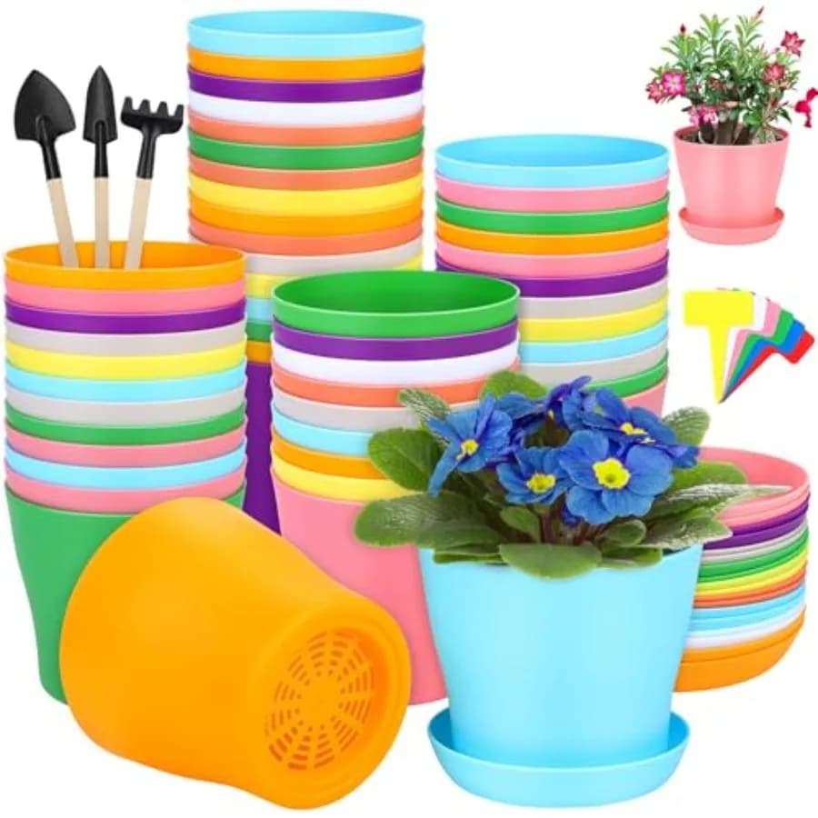8 Pack Plastic Planters Flower Plant Pots Indoor Set Thickened Seedling Nursery Pots Seed Starting Pots with Drainage Holes Sau