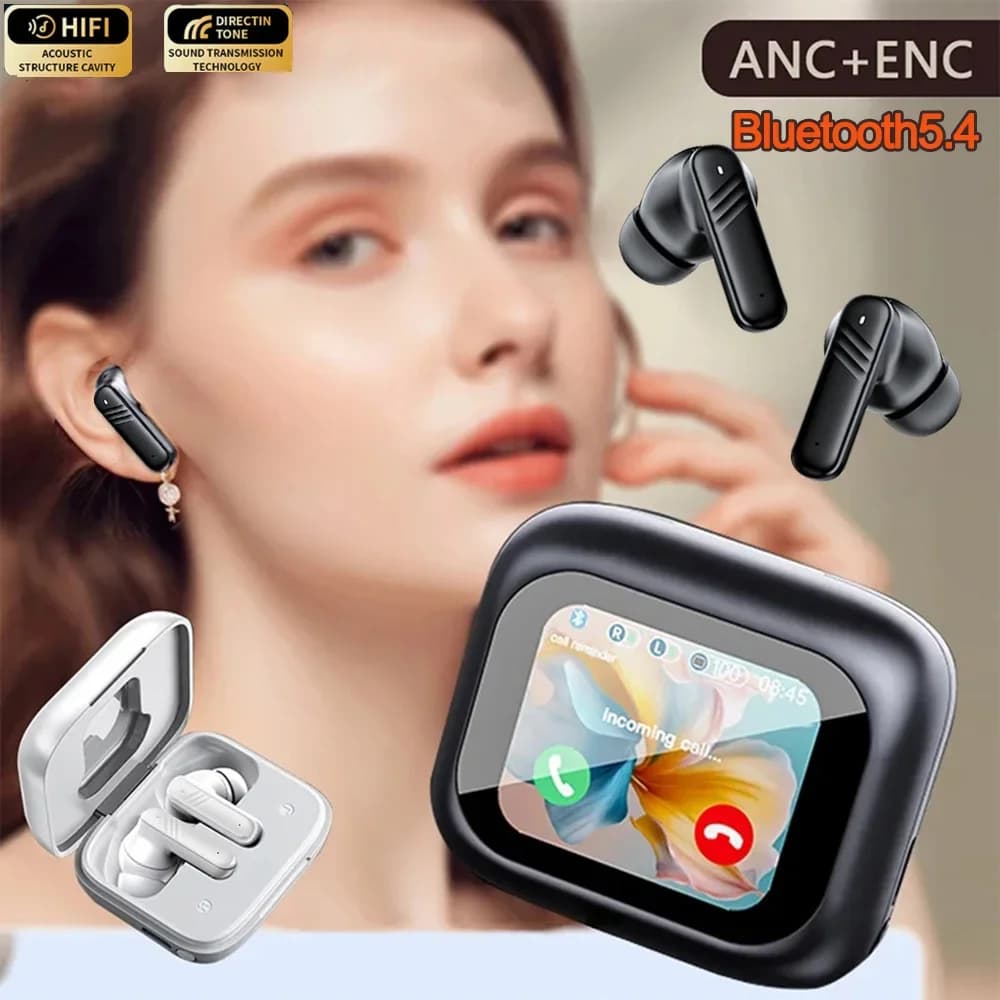 Cuffie Bluetooth 5.4 ENC + ANC Inear Auricolari Full In Touch Screen Cuffie HiFi Stereo Wireless Sport Auricolare Cuffie da gioco