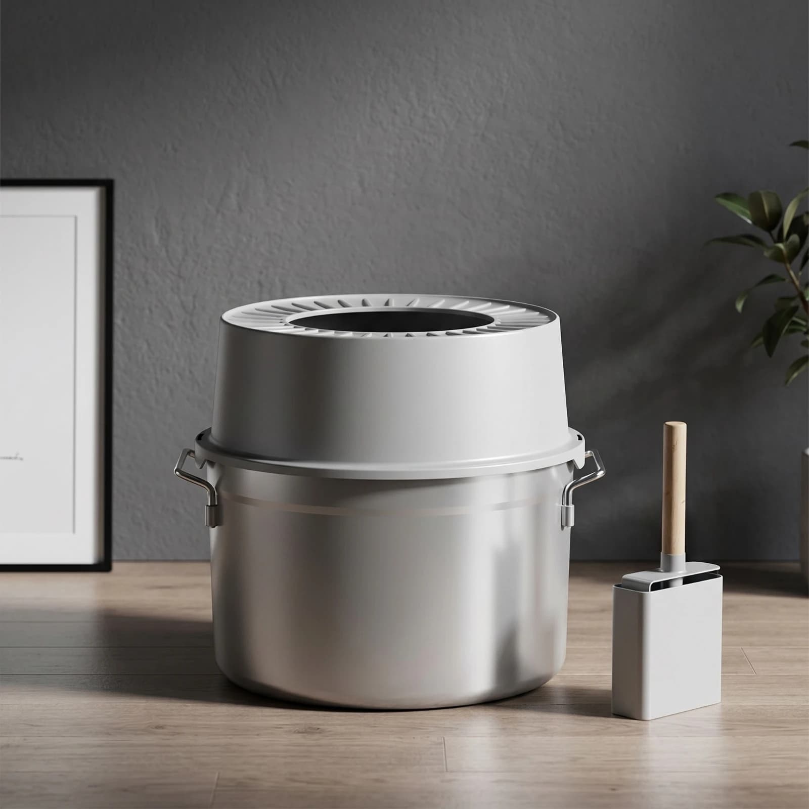 Easy Clean Covered Cat Litter Box with Handle Stainless Steel Odor Resistant Litter Pan for Indoor Apartments