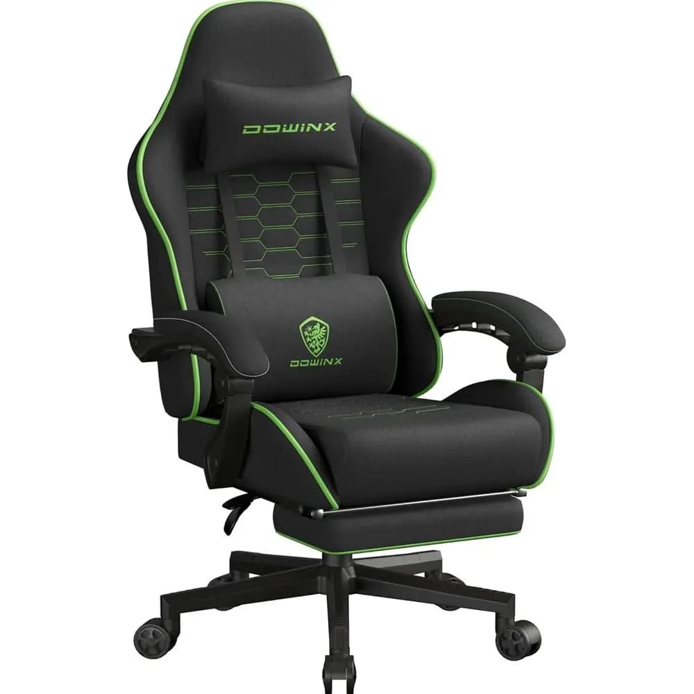 Sedia da Gaming Ergonomica Reclinabile con Schienale Alto, Cuscino a Molla, Altezza Regolabile, Tessuto Confortevole per Casa e Ufficio, Nero Verde