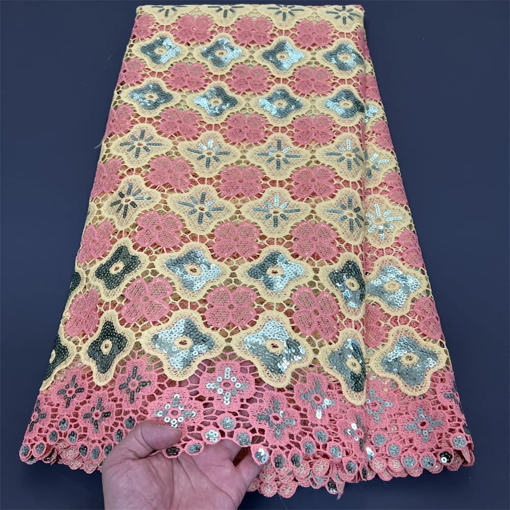2026 Nigerian Tulle Lace Fabric for Sewing Wedding Dress Chiffon Party Guipure High Quality Sequins 5Yard PS0064