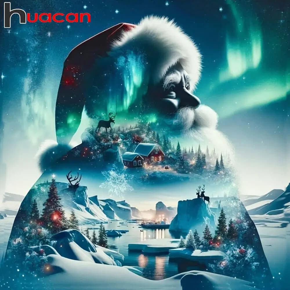 Huacan Diamond Painting Kit Santa Claus 5D DIY Diamond Embroidery Winter Landscape Handmade Art Home Decoration