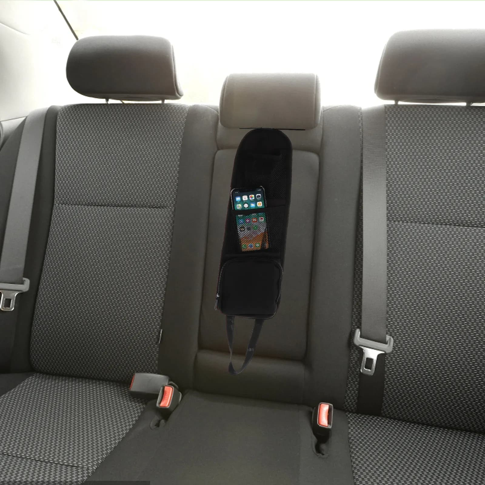 Organizer per Sedile Auto con Tasche Laterali per Sedile Posteriore, con Fissaggio Elastico e Scomparti in Rete, Essenziale per Mantenere Ordinato