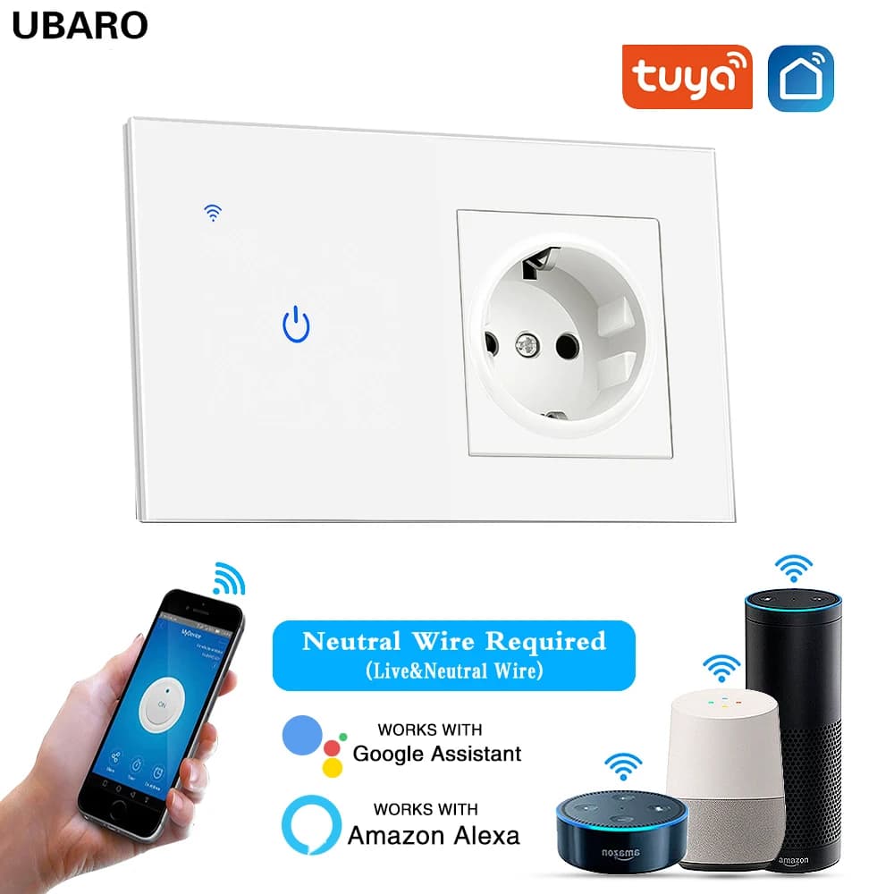 146*86 EU Smart House Tuya Wifi Interruttore Presa Pannello di vetro Pulsante sensore Inteligente Funziona con Google Home Alexa Voice Tuya APP