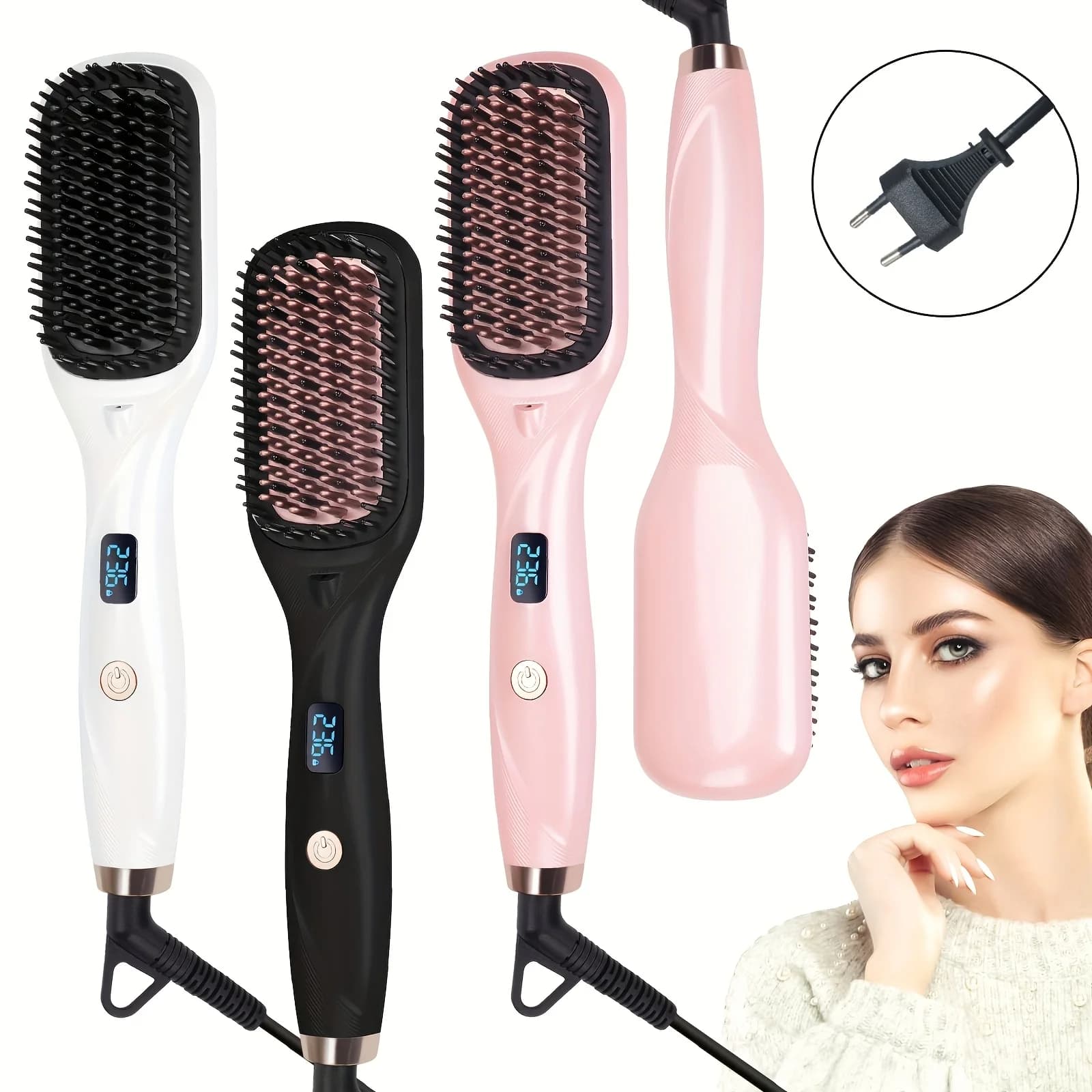 Smooth comb for hair with electro-negative ions - Double function at controlled temperature to curl and iron. Portable
