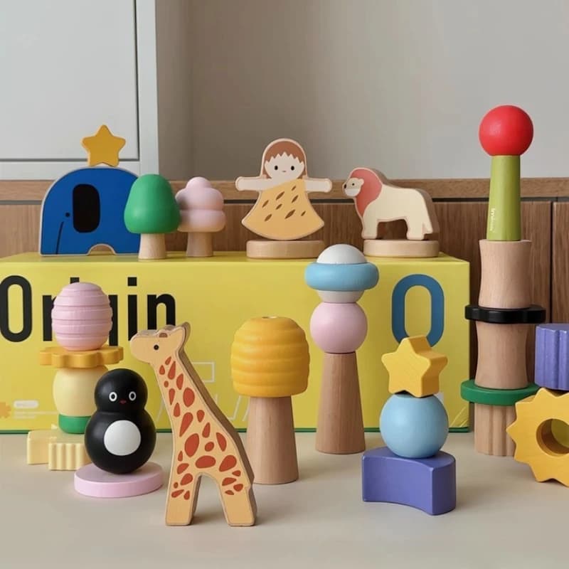 Giocattoli in legno Montessori Block Set Sicuro per bambini piccoli Blocchi educativi Puzzle Giocattoli sensoriali Blocchi grandi Facile da afferrare