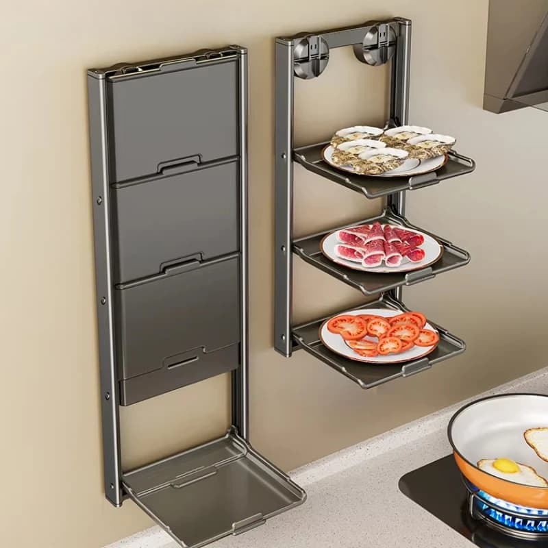 Kitchen shelf without drill Scaffale for house with suction cup Shelf for preparation Organizer of folding spices Support for multilayer oil jar