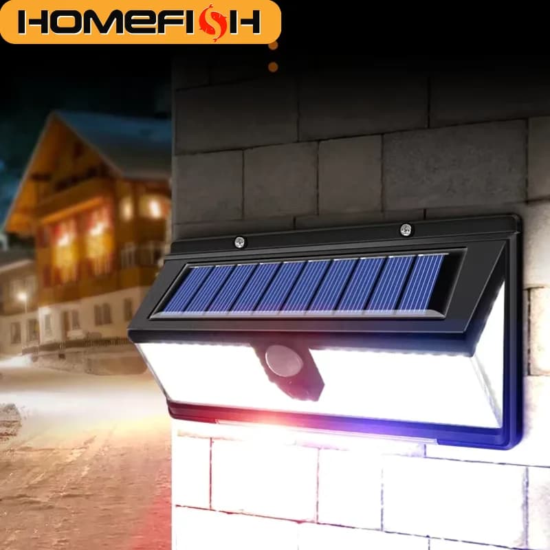 HOMEFISH Lampada Solare da Parete con Sensore di Movimento 190 LED, Impermeabile IP65, 4 Modalità, per Decorazione Giardino, Cortile, Porta, Patio