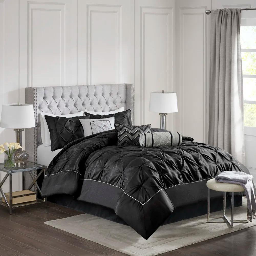 Set Copripiumino Trapuntato 7 Pezzi Nero Queen Size