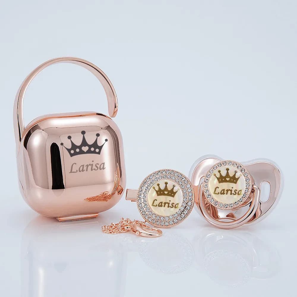 MIYOCAR ciuccio bling personalizzato in oro rosa e set di scatole per ciuccio con clip Ciuccio senza BPA di lusso