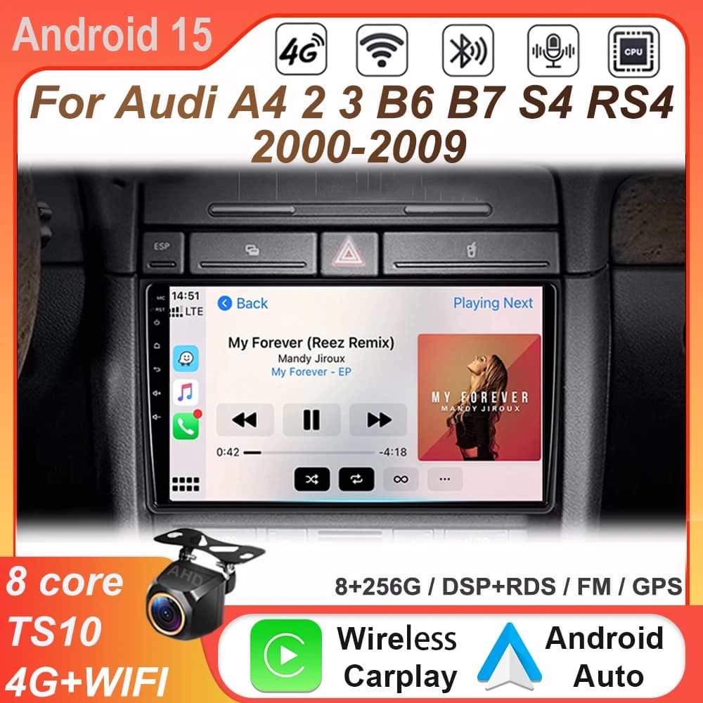 Autoradio Per Audi A4 2 3 B6 B7 S4 RS4 2000-2009 Carplay Android15 Auto Video Unità di Testa Stereo GPS Lettore Multimediale No 2Din DVD