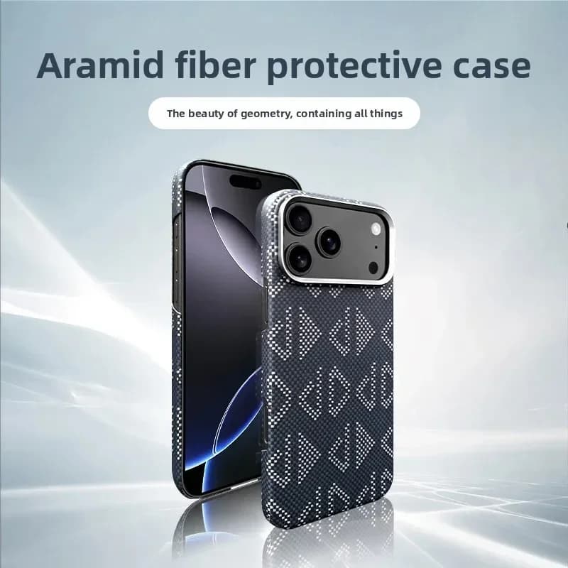 Custodia per telefono aziendale con motivo in fibra di carbonio in vero aramide per IPhone 17 Pro Max Air migliorato per copertura protettiva con supporto ad anello MagSafe
