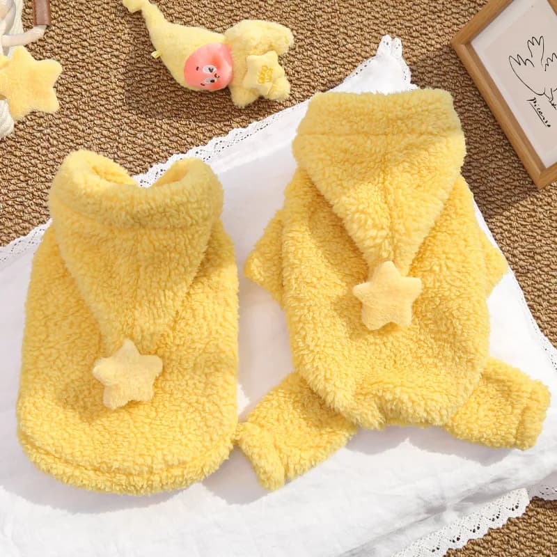 1Pcs Pet Fleece-Lined Thick Hooded Vest for Dogs & Cats, Autumn/Winter Indoor Pajamas for Bichon Frise, Pomeranian and More