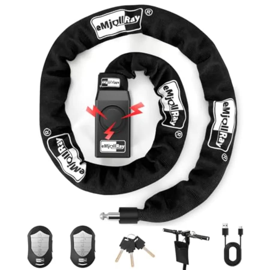 Catena antifurto per bici con allarme, lucchetto per bici 110dB di sicurezza, catena da 8mm x 1,2m con chiave e telecomando, in acciaio resistente