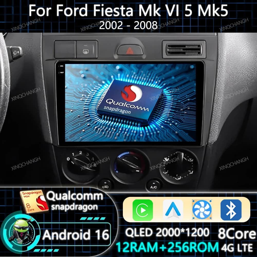 Android 16 Car Radio Carplay Auto For Ford Fiesta Mk VI 5 Mk5 2002 - 2008 Navigation Multimedia Video Player 2DIN 4G WIFI QLED
