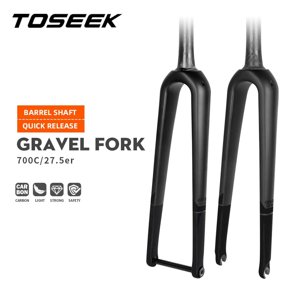 TOSEEK Forcella per bici da strada in fibra di carbonio A sgancio rapido/asse passante Forcella per bicicletta in ghiaia ultraleggera Garfo Carbono 700c /27.5er