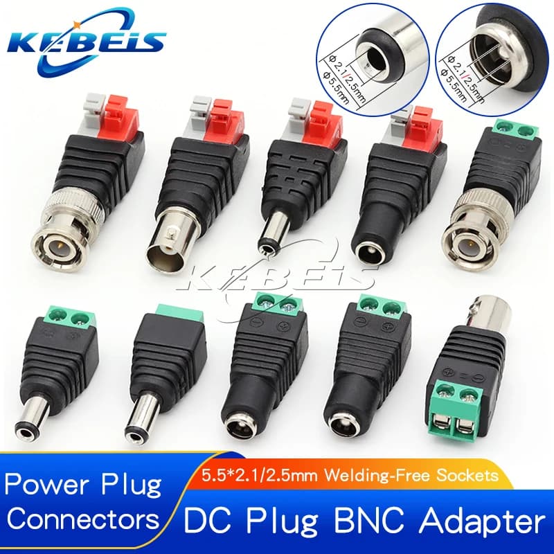 2/5/10 Parts Connectors BNC Male/Femmina DC 12V 5.5*2.1mm/2.5mm, Adapters Jack DC Without Welding CCTV Cameras