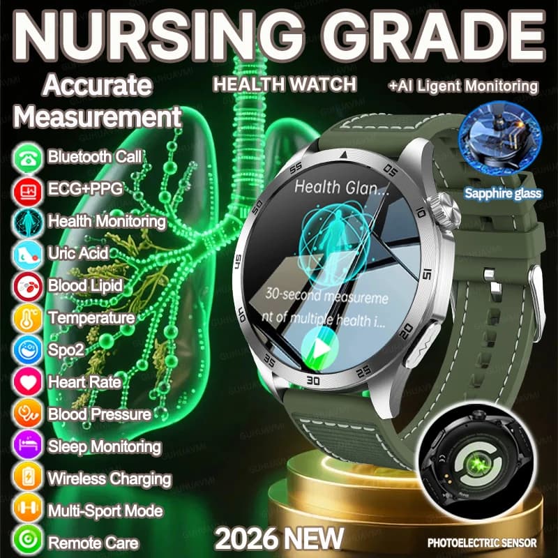 Nuovo Smartwatch 2026 per Infermieri con ECG+PPG, Lipidi nel Sangue, Pressione Sanguigna, Acido Urico, Chiamate Bluetooth HD, Orologio Intelligente per la Salute Maschile