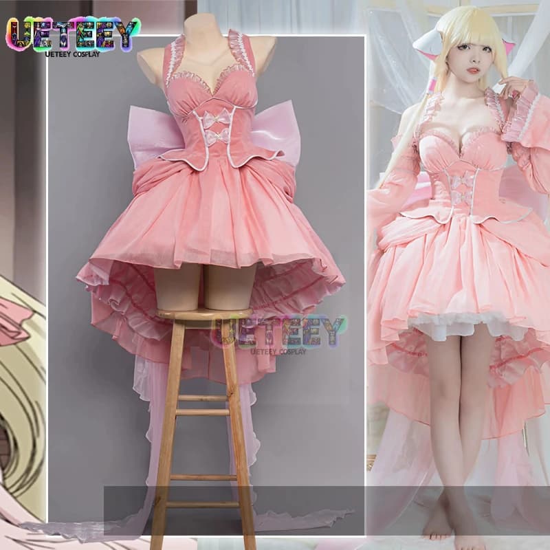 UETEEY Cos Anime/Mangaa Chii Cosplay Costume Lolita Pink Dress with Bowknot Clamp Halloween Christmas Chii Costumes Outfit