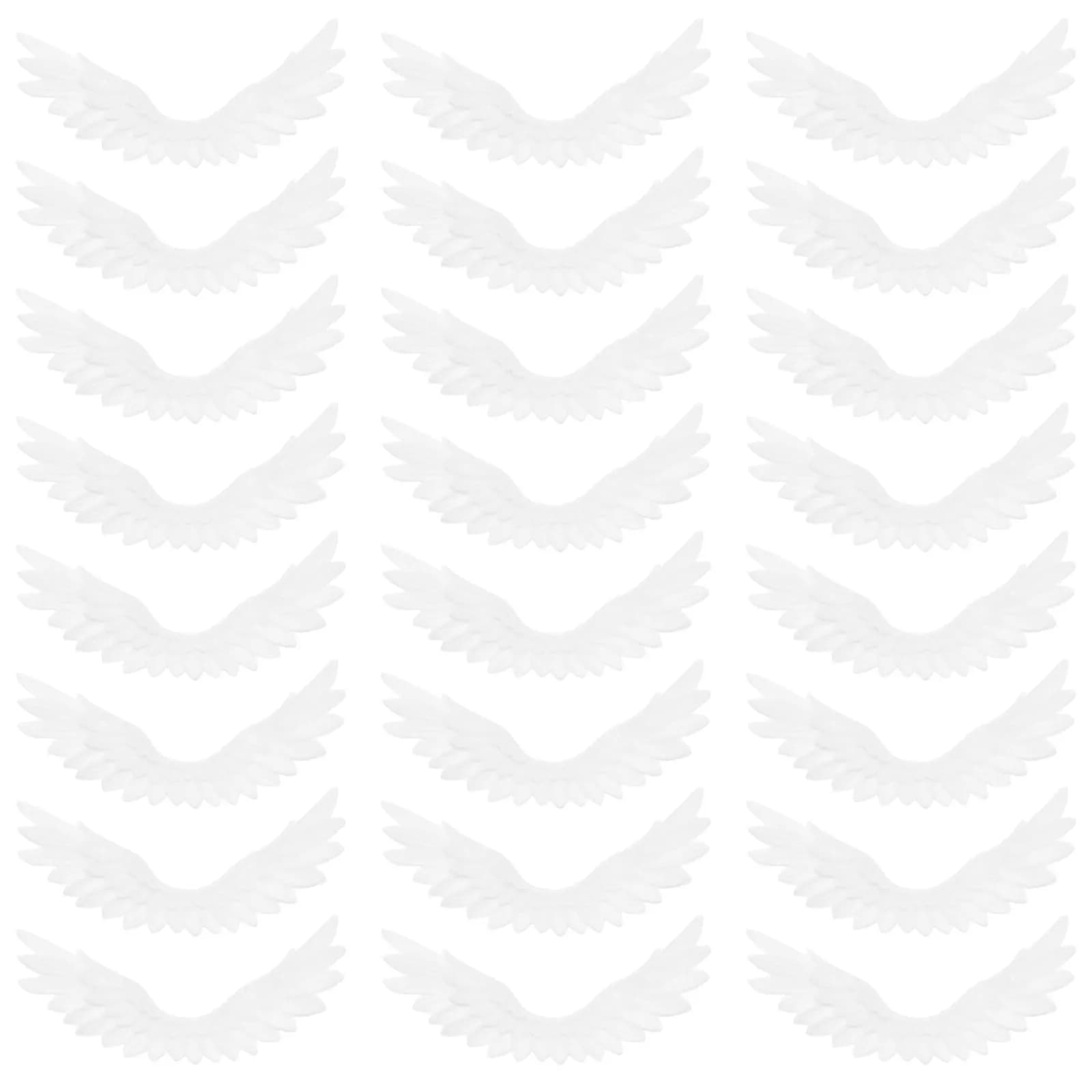 24Pcs White Plastic Angel Wings DIY Craft Ornaments for Christmas Tree Wreath Wind Chimes Hats Garlands Decorations Accessories