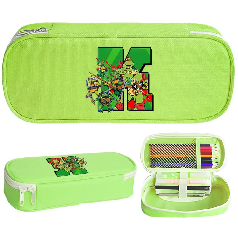 Teenage Mutant Ninja Turtles Pencil Case Cartoon Large Capacity A-Z Letters Canvas Boxes Student Stationery School Supplies Gift