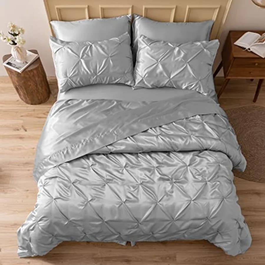 Set di Biancheria da Letto in Raso 7 Pezzi - Lussuoso Set con Piumino, Lenzuolo Piatto, Lenzuolo con Angoli, Federe e Copricuscini Super Lussuoso