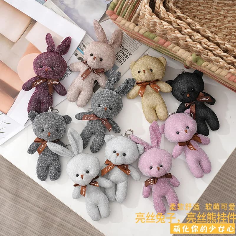 10 Pz/lotto lucido di seta teddy bear peluche bambola pendente Morbido Peluche coniglio portachiavi Matrimonio Decorazioni di Natale regalo di compleanno per bambini
