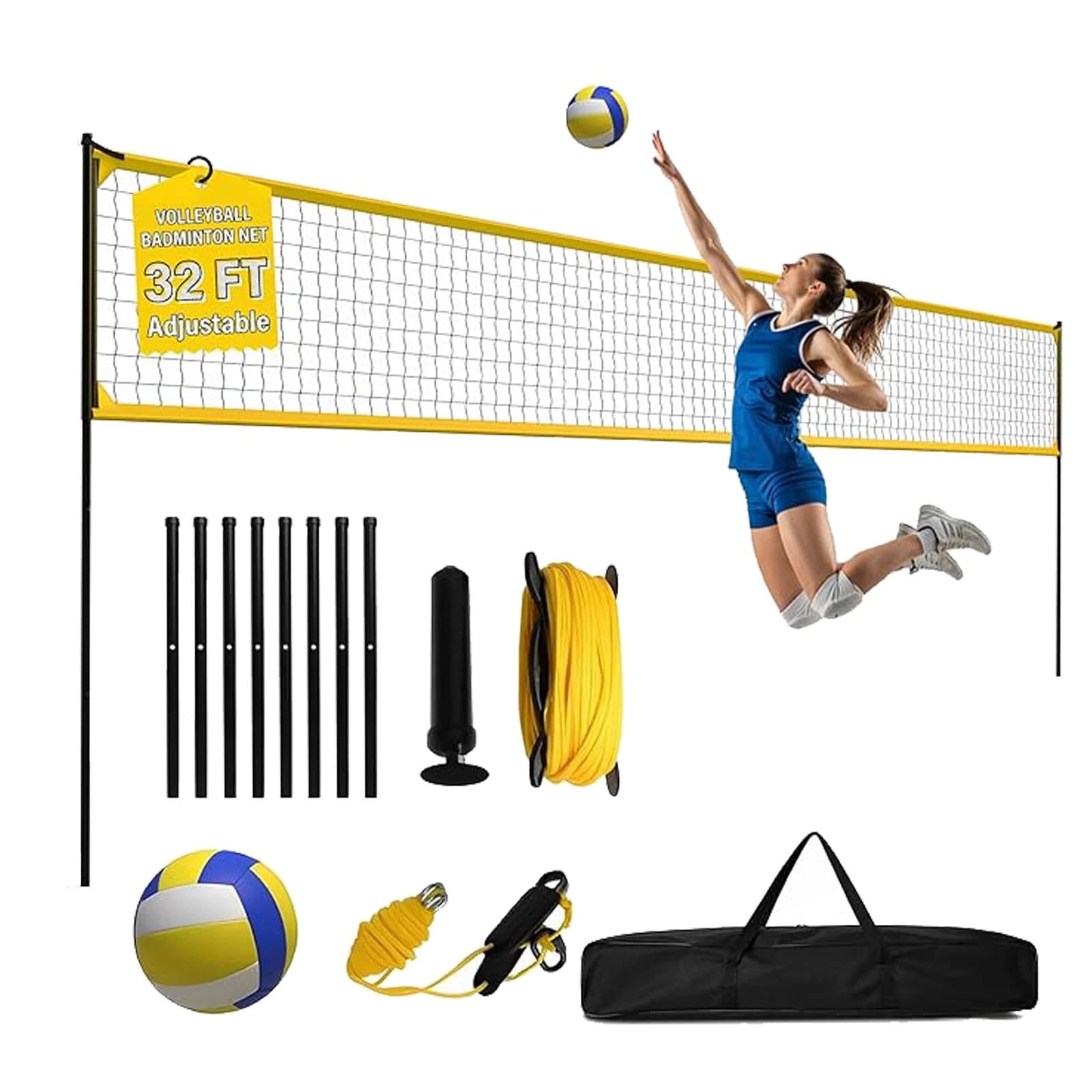 Outdoor Volleyball Network Set, Adjustable Height, Self-supporting Volleyball Network with Pump, Garden Training Portable Equipment, Beach