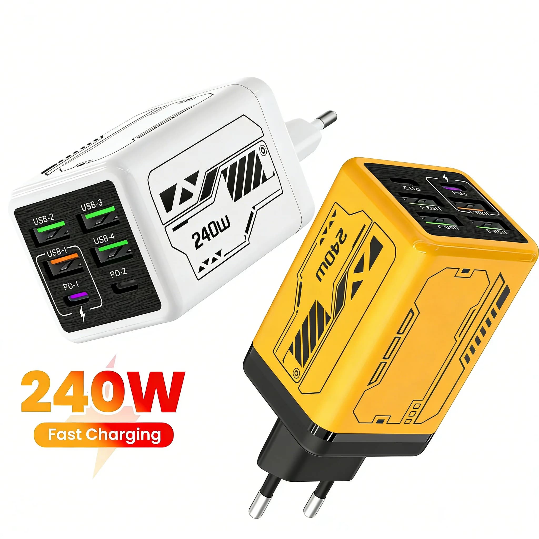 Caricatore USB C PD a 6 Porte da 240W con Ricarica Rapida QC3.0, Adattatore da Muro per Telefoni Cellulari iPhone 17 16 Samsung Xiaomi Tablet EU US UK