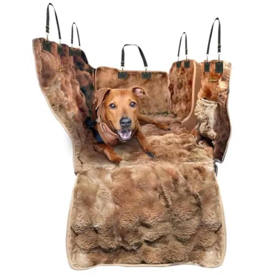 Lussuoso Coprisedile Posteriore Completo per Cani con Coperta Calmante - Amaca Impermeabile per Animali Domestici Lavabile in Lavatrice Marrone
