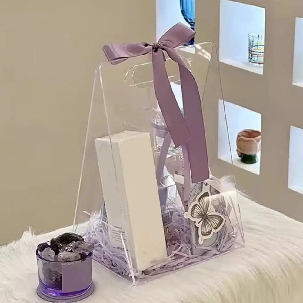 Borsa Trasparente in Acrilico per Fiori, Riutilizzabile, per Confezionamento Bouquet, Materiale da Imballaggio Portatile